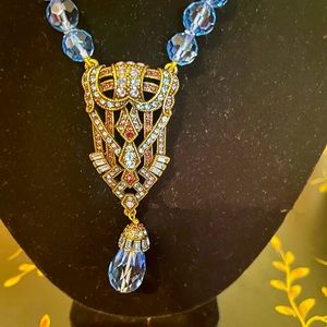 Heidi Daus Blue Art Deco Statement Necklace